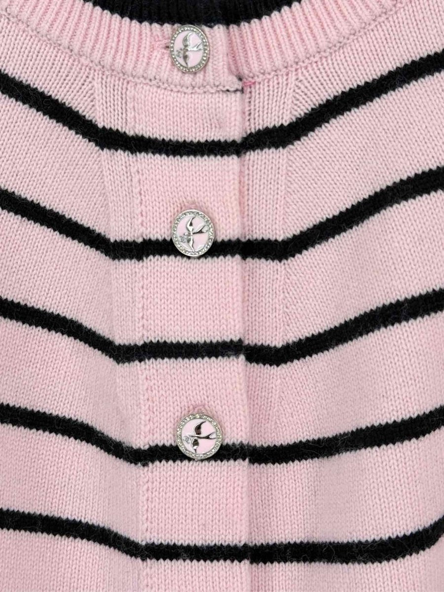 Pre-loved CHANEL Pink & Black Striped Size US 8 Cardigan at Reems Closet