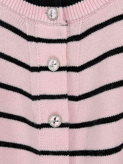 Pre-loved CHANEL Pink & Black Striped Size US 8 Cardigan at Reems Closet
