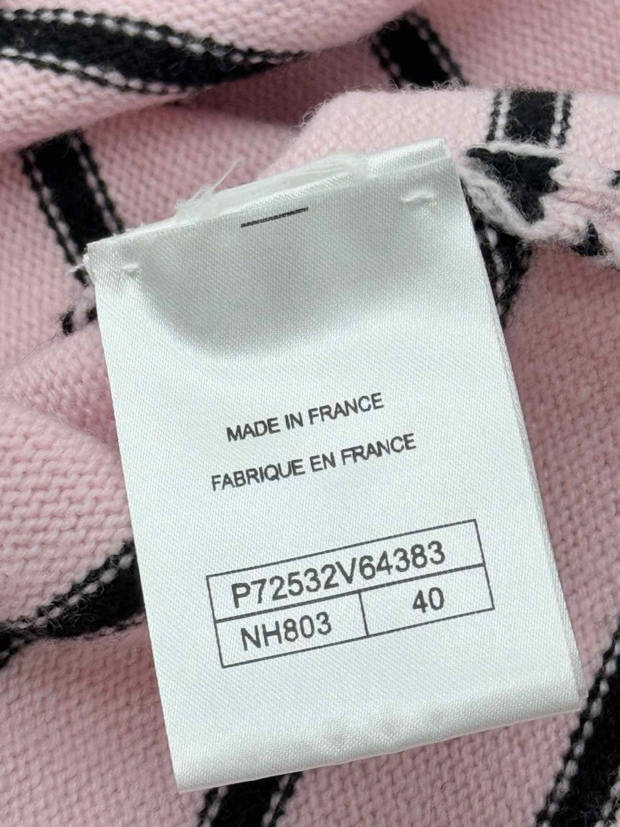 Pre-loved CHANEL Pink & Black Striped Size US 8 Cardigan at Reems Closet