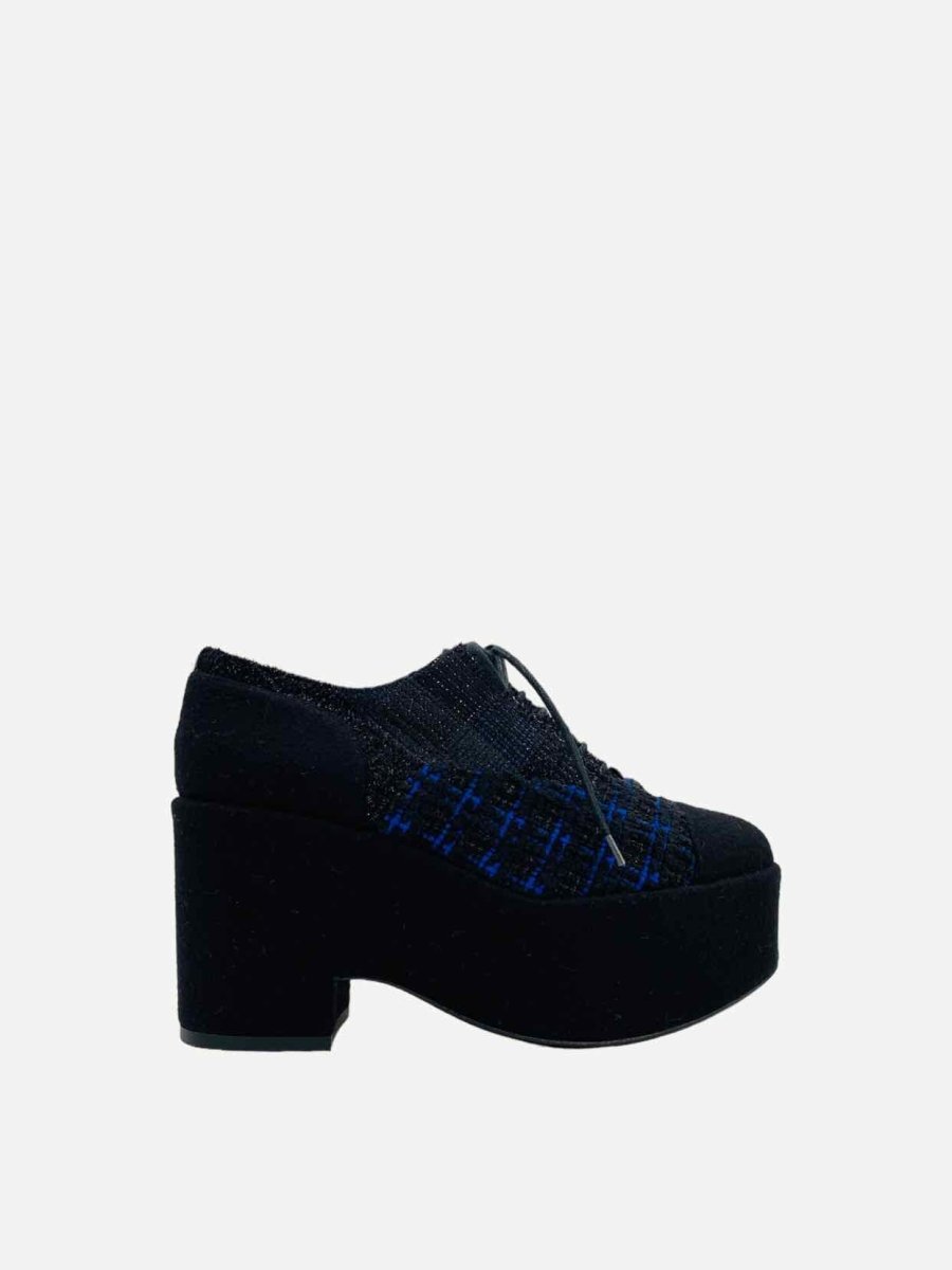 Pre - loved CHANEL Platform Black & Blue Oxfords 36.5 at Reems Closet