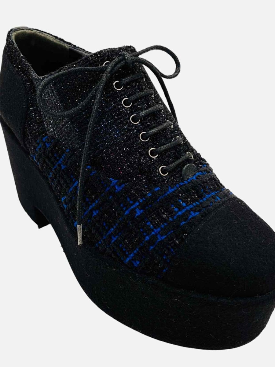 Pre - loved CHANEL Platform Black & Blue Oxfords 36.5 at Reems Closet