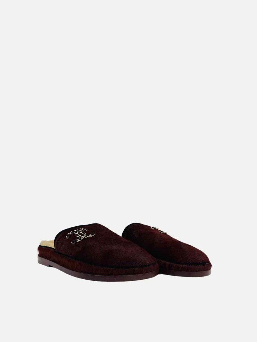Pre-loved CHANEL Pre-Fall 2022 Burgundy CC Logo Mules from Reems Closet