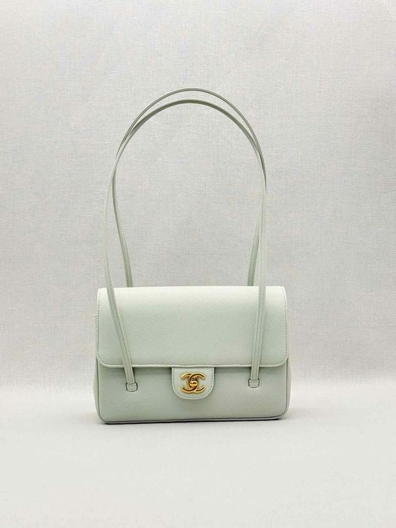 Pre-loved CHANEL Preppy Coco Pastel Green Shoulder Bag at Reems Closet