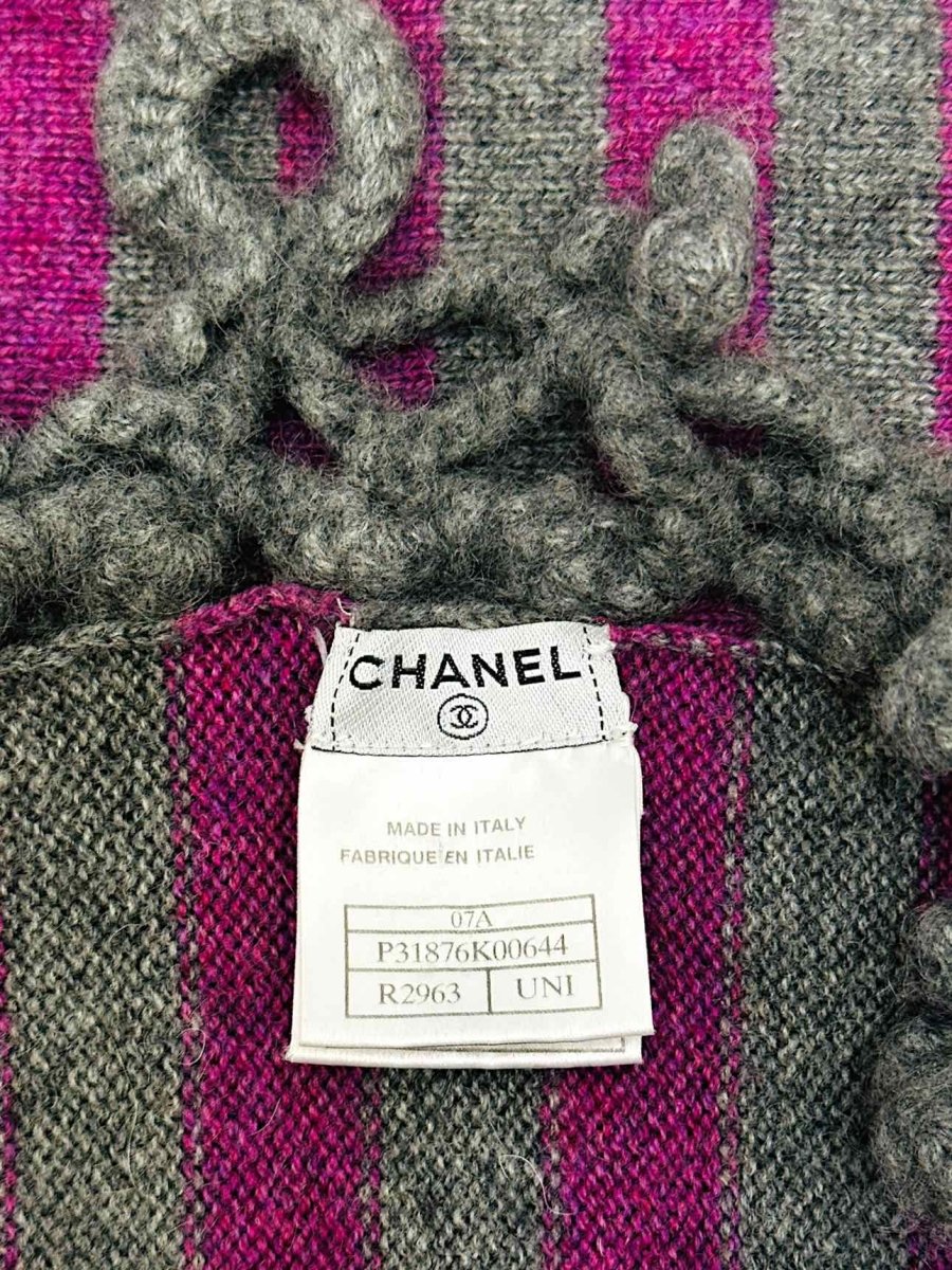 Pre - loved CHANEL Purple & Grey Striped Shawl at Reems Closet