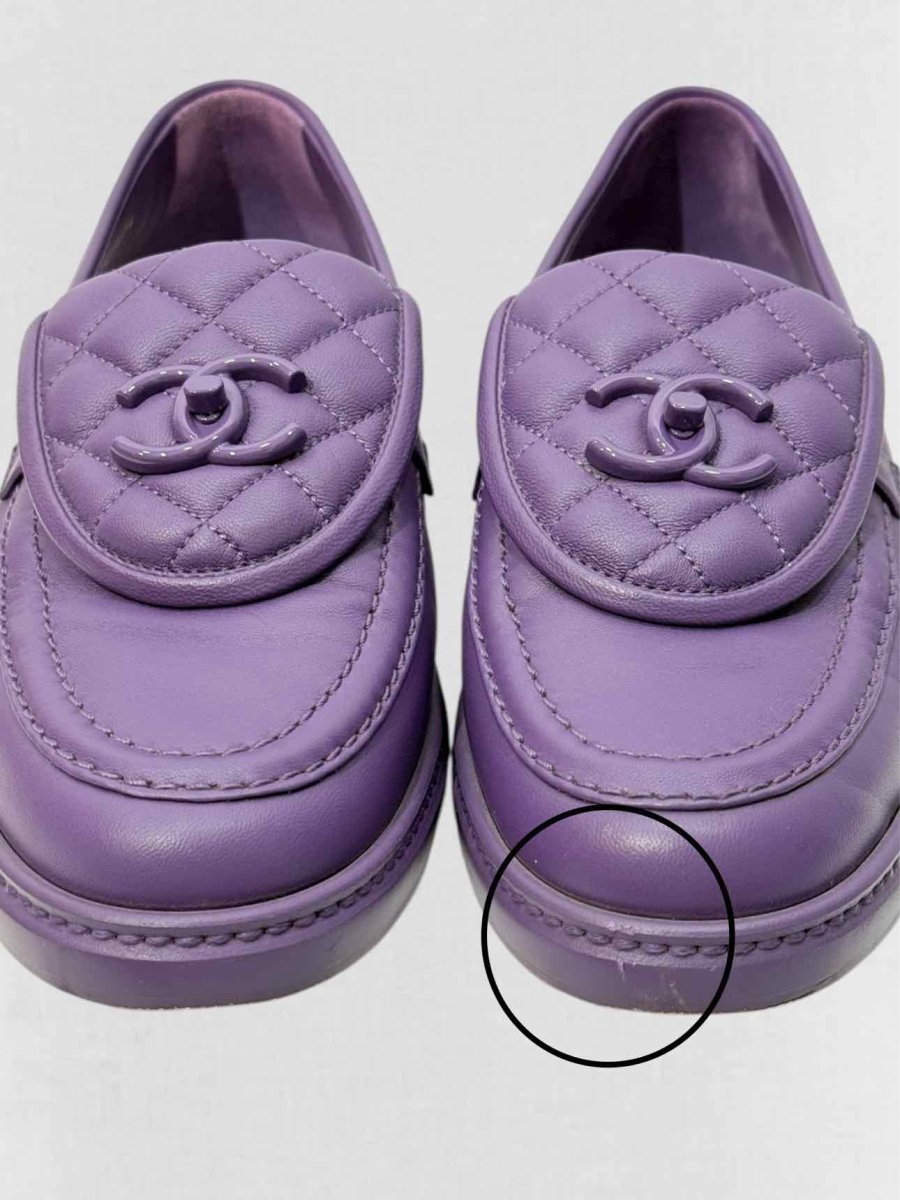 Pre - loved CHANEL Purple Quilted Size EU 37.5 Loafers at Reems Closet