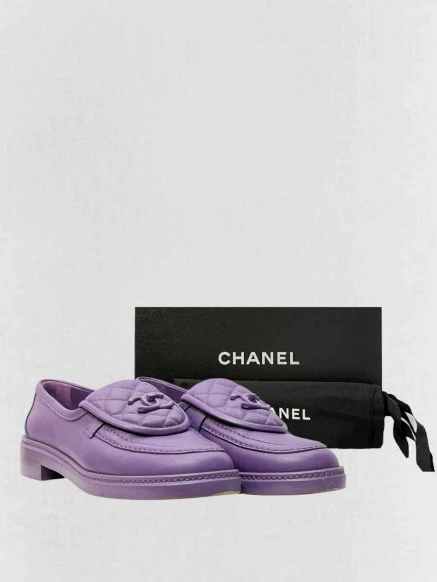 Pre - loved CHANEL Purple Quilted Size EU 37.5 Loafers at Reems Closet