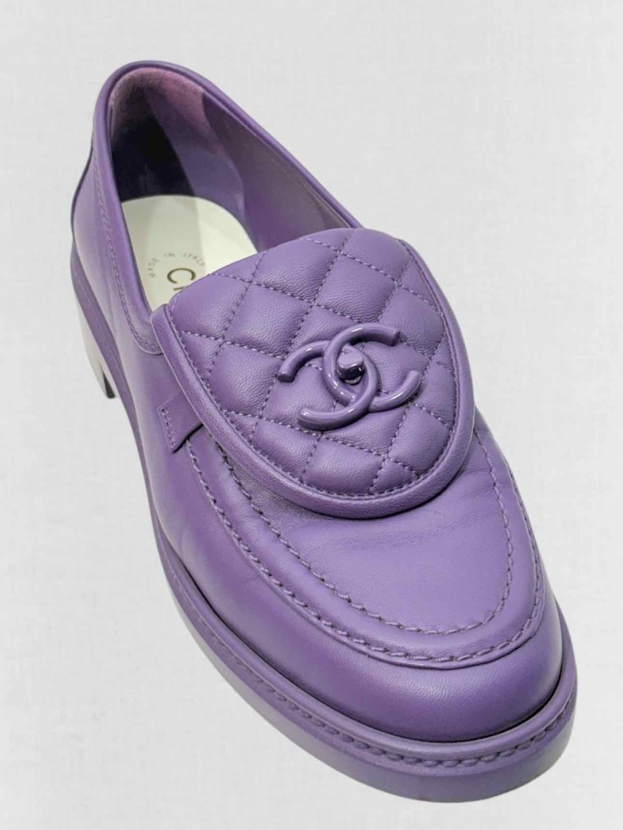 Pre - loved CHANEL Purple Quilted Size EU 37.5 Loafers at Reems Closet