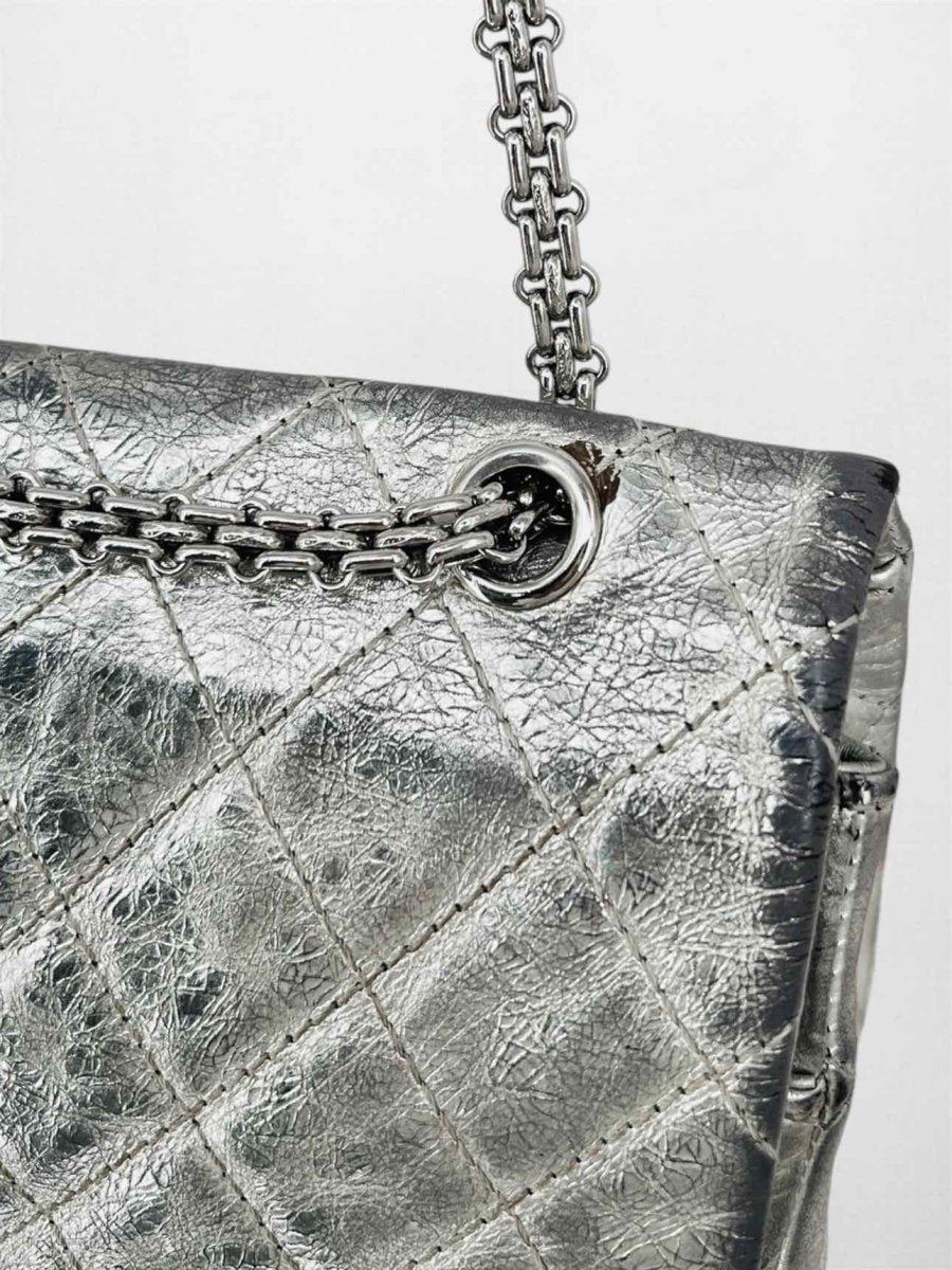 Pre-loved CHANEL Reissue 2.55 Silver Quilted Shoulder Bag at Reems Closet