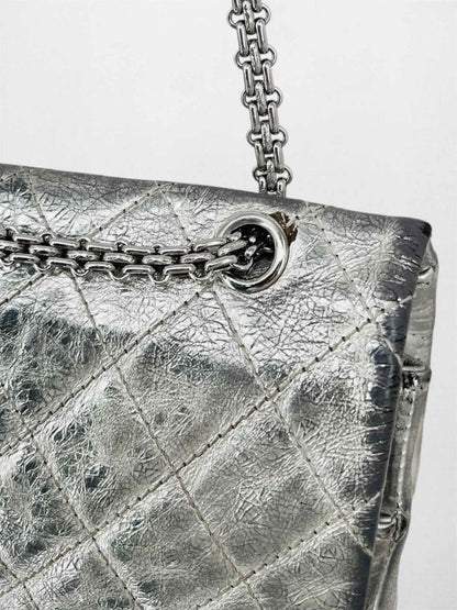 Pre-loved CHANEL Reissue 2.55 Silver Quilted Shoulder Bag at Reems Closet