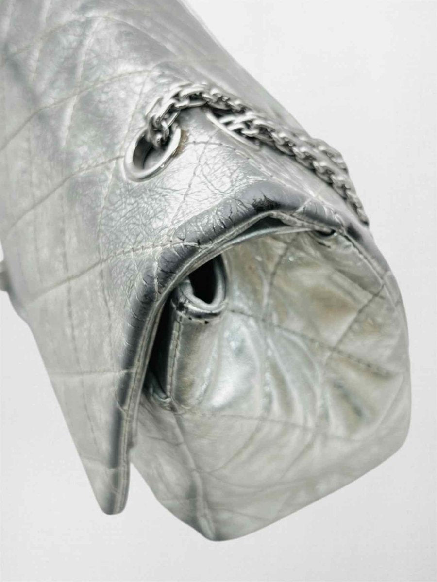 Pre-loved CHANEL Reissue 2.55 Silver Quilted Shoulder Bag at Reems Closet