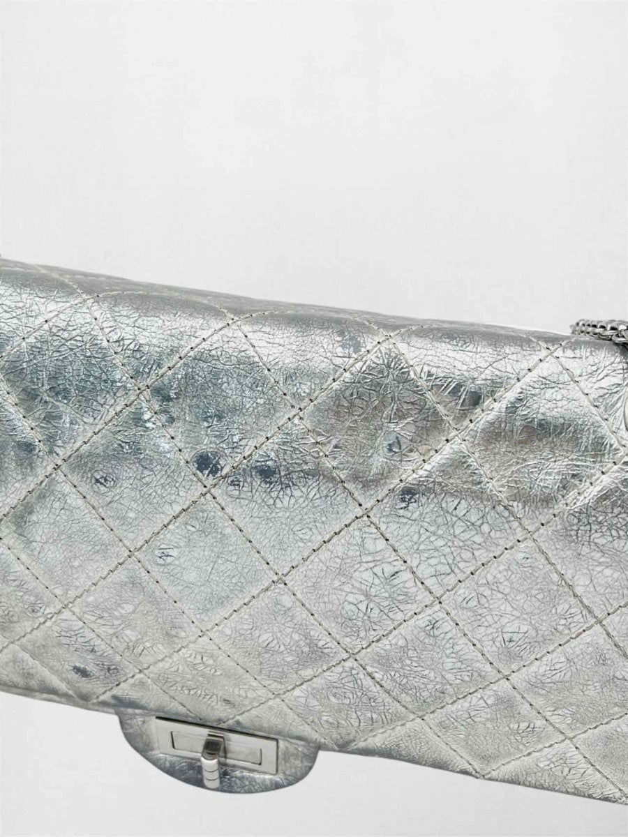 Pre-loved CHANEL Reissue 2.55 Silver Quilted Shoulder Bag at Reems Closet