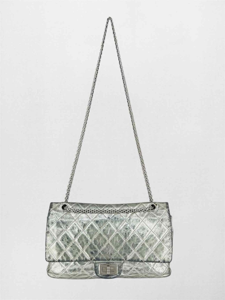 Pre-loved CHANEL Reissue 2.55 Silver Quilted Shoulder Bag at Reems Closet
