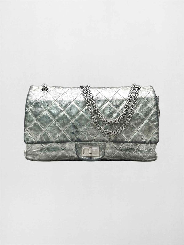 Pre-loved CHANEL Reissue 2.55 Silver Quilted Shoulder Bag at Reems Closet