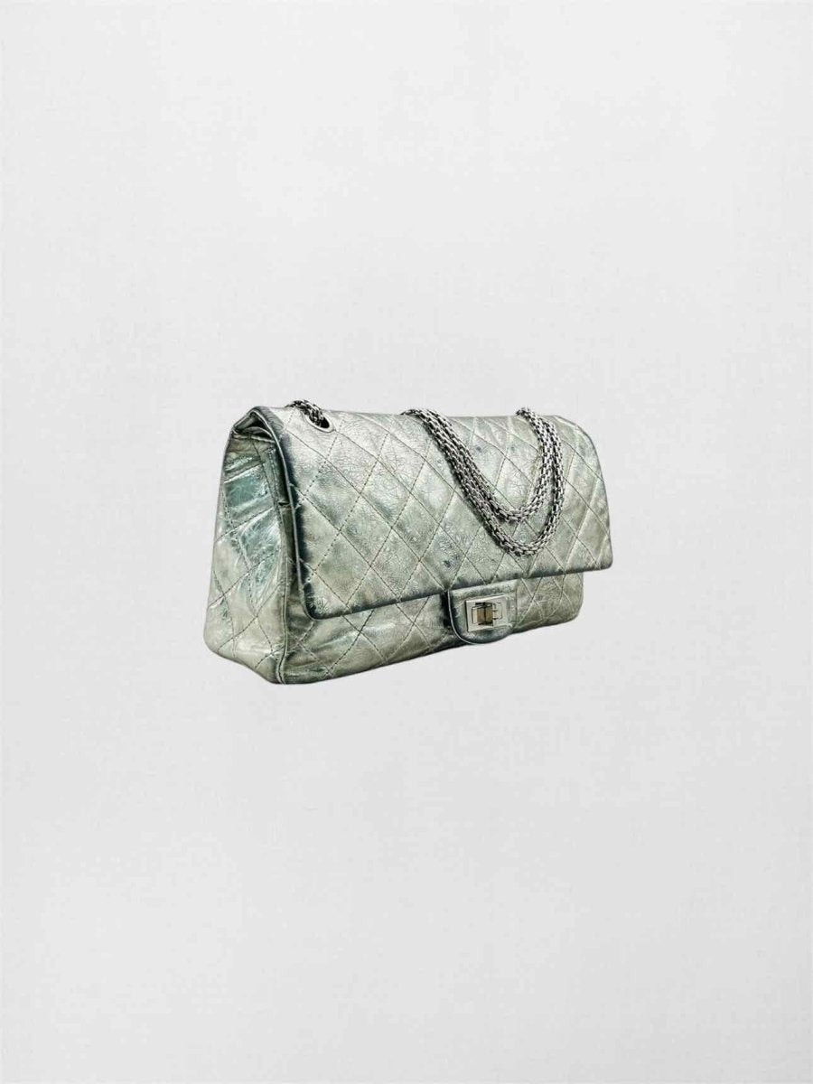 Pre-loved CHANEL Reissue 2.55 Silver Quilted Shoulder Bag at Reems Closet