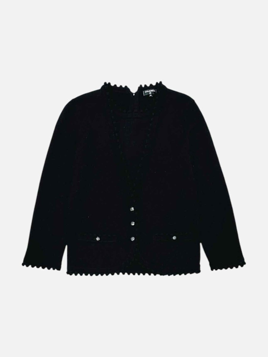 Pre - loved CHANEL Scalloped Black Jumper at Reems Closet