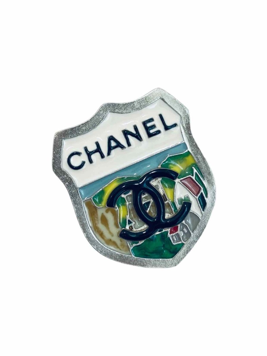 Pre-loved CHANEL Shield Multicolor Fashion Brooch from Reems Closet