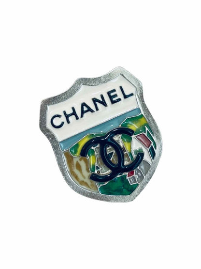 Pre-loved CHANEL Shield Multicolor Fashion Brooch from Reems Closet