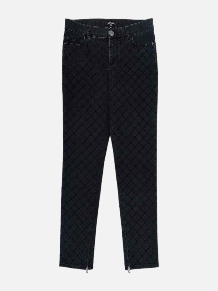 Pre - loved CHANEL Skinny Black Quilted Jeans at Reems Closet