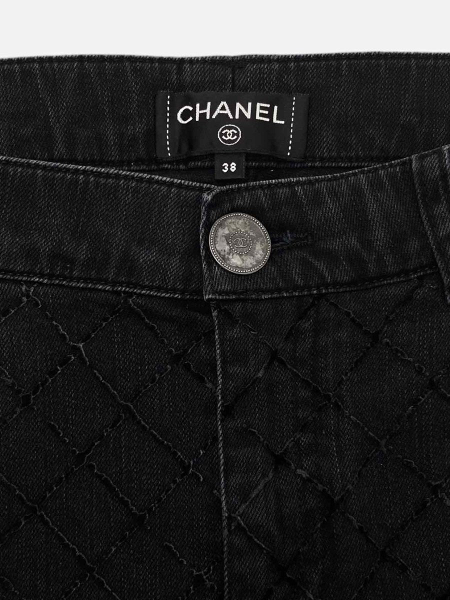 Pre - loved CHANEL Skinny Black Quilted Jeans at Reems Closet