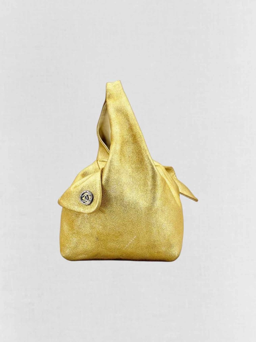 Pre - loved CHANEL Slouchy Metallic Gold Top Handle at Reems Closet