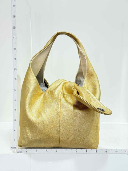 Pre - loved CHANEL Slouchy Metallic Gold Top Handle at Reems Closet