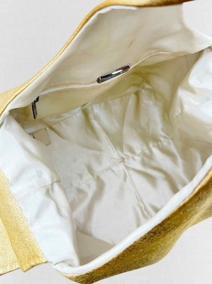 Pre - loved CHANEL Slouchy Metallic Gold Top Handle at Reems Closet