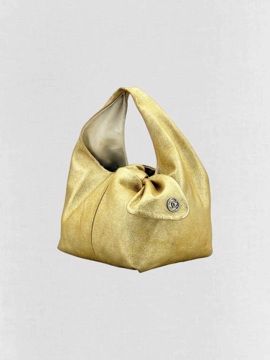 Pre - loved CHANEL Slouchy Metallic Gold Top Handle at Reems Closet