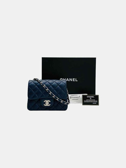 Pre - loved CHANEL Square Flap Navy Blue Quilted Shoulder Bag at Reems Closet