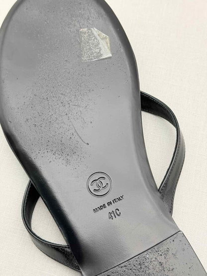 Pre - loved CHANEL Thong Black Size EU 41 Flats at Reems Closet