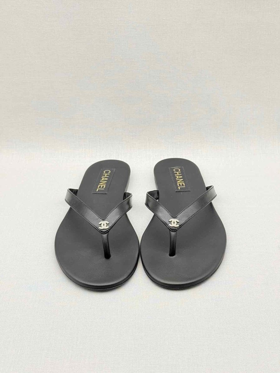 Pre - loved CHANEL Thong Black Size EU 41 Flats at Reems Closet