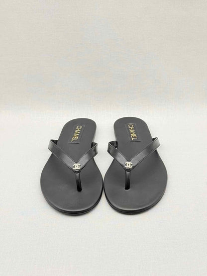 Pre - loved CHANEL Thong Black Size EU 41 Flats at Reems Closet