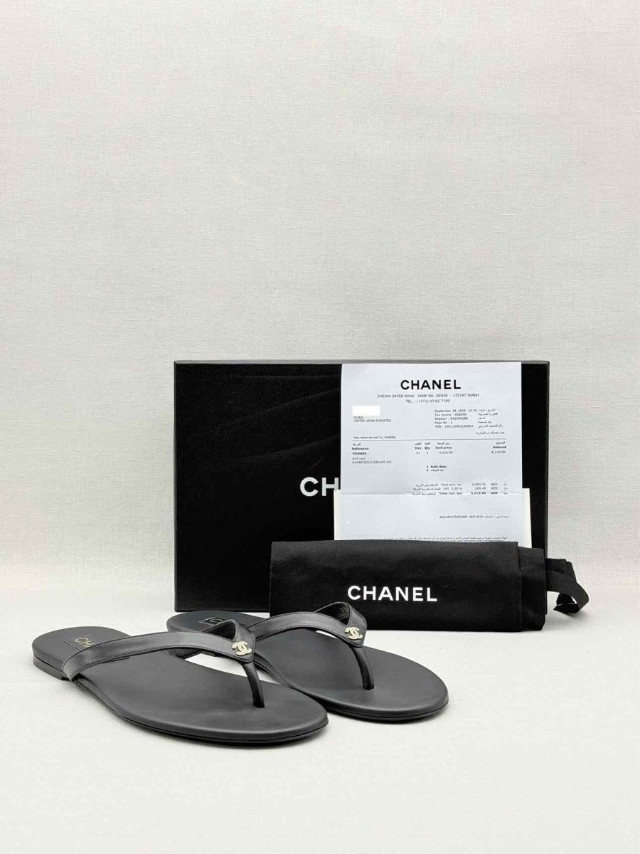 Pre - loved CHANEL Thong Black Size EU 41 Flats at Reems Closet