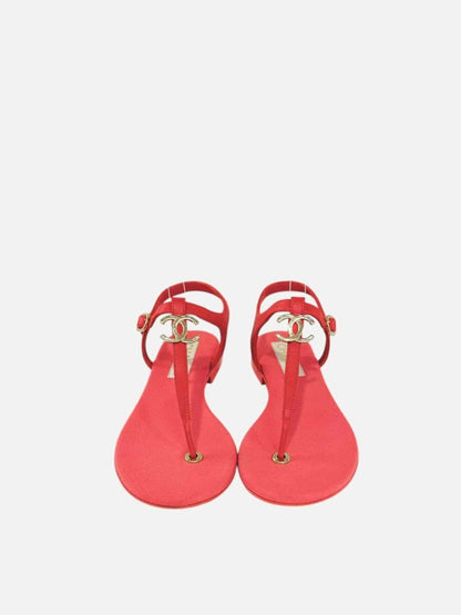 Pre - loved CHANEL Thong Pink CC Sandals 38 at Reems Closet