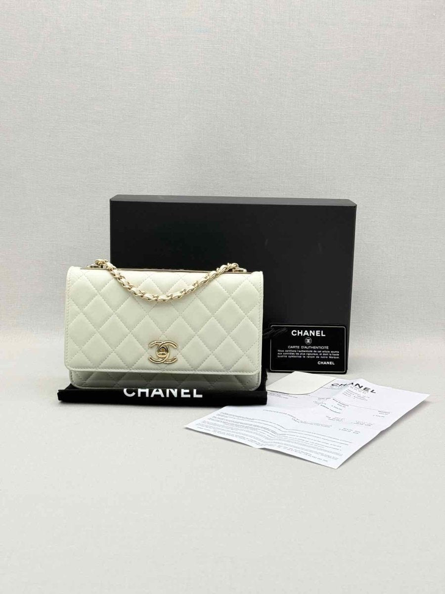 Pre-loved CHANEL Trendy CC WOC White Quilted Shoulder Bag at Reems Closet