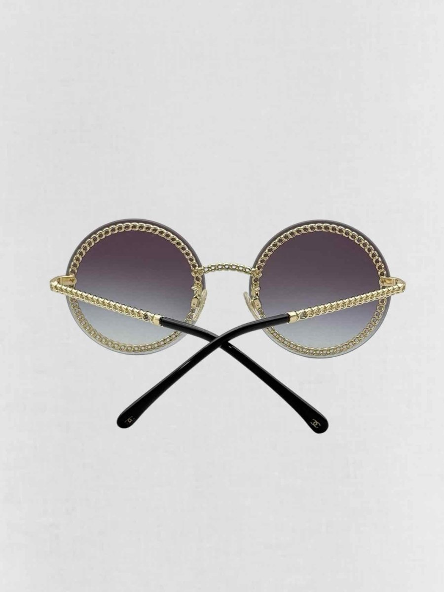 Pre - loved CHANEL Trio of Chains Black Sunglasses at Reems Closet