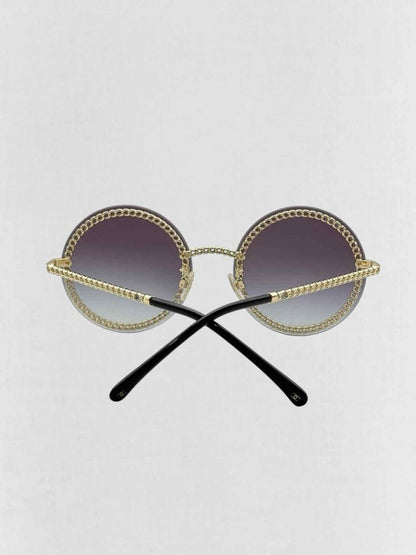 Pre - loved CHANEL Trio of Chains Black Sunglasses at Reems Closet