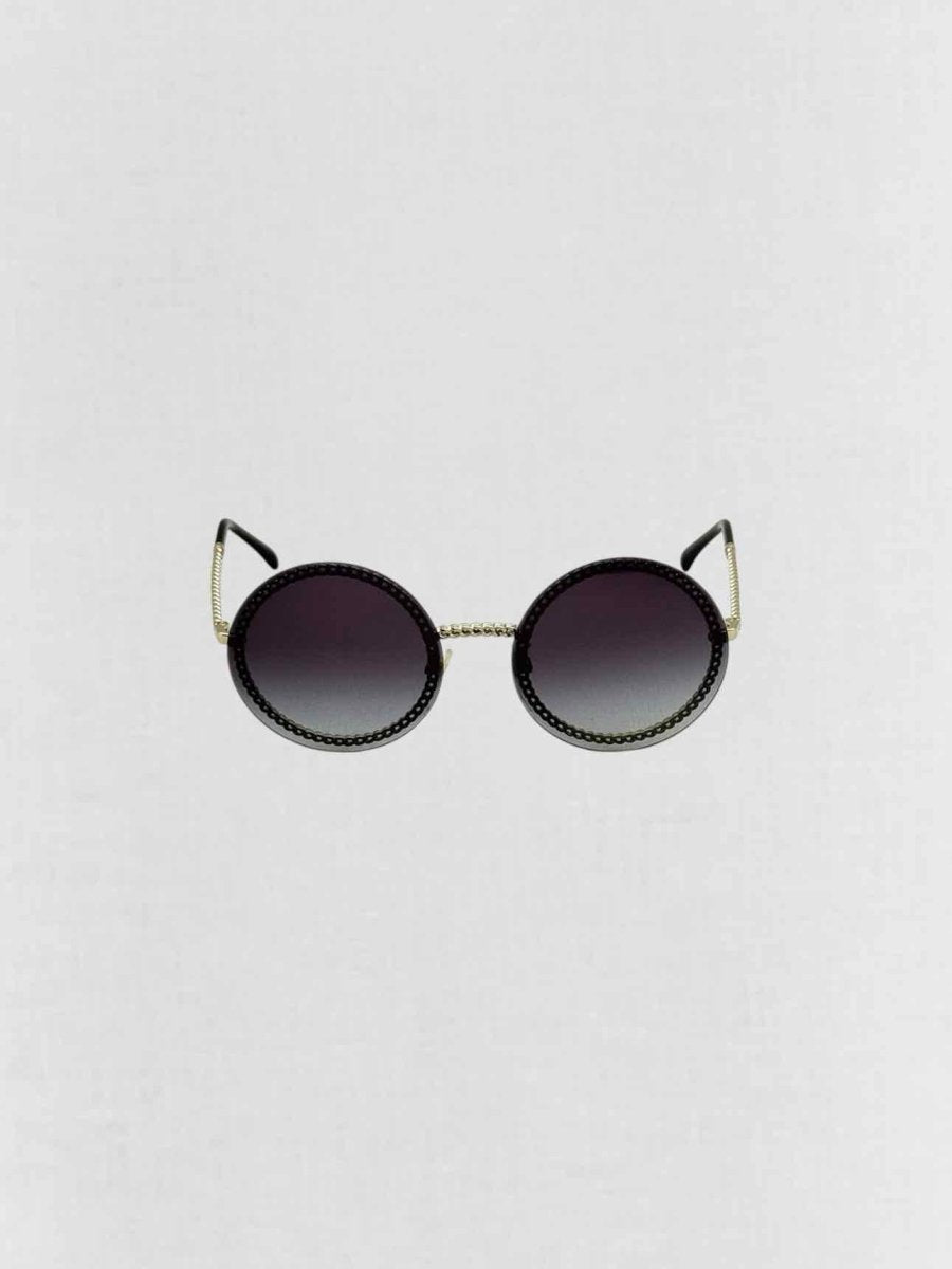 Pre - loved CHANEL Trio of Chains Black Sunglasses at Reems Closet