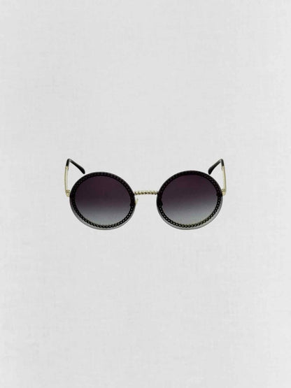 Pre - loved CHANEL Trio of Chains Black Sunglasses at Reems Closet
