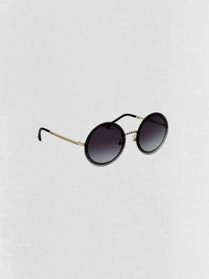Pre - loved CHANEL Trio of Chains Black Sunglasses at Reems Closet