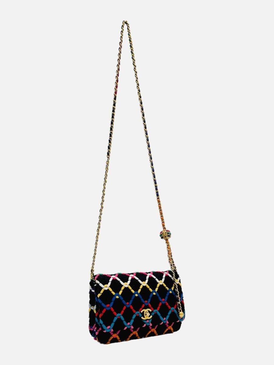 Pre-loved CHANEL Tweed Pearl Crush Black Multicolor Crossbody from Reems Closet