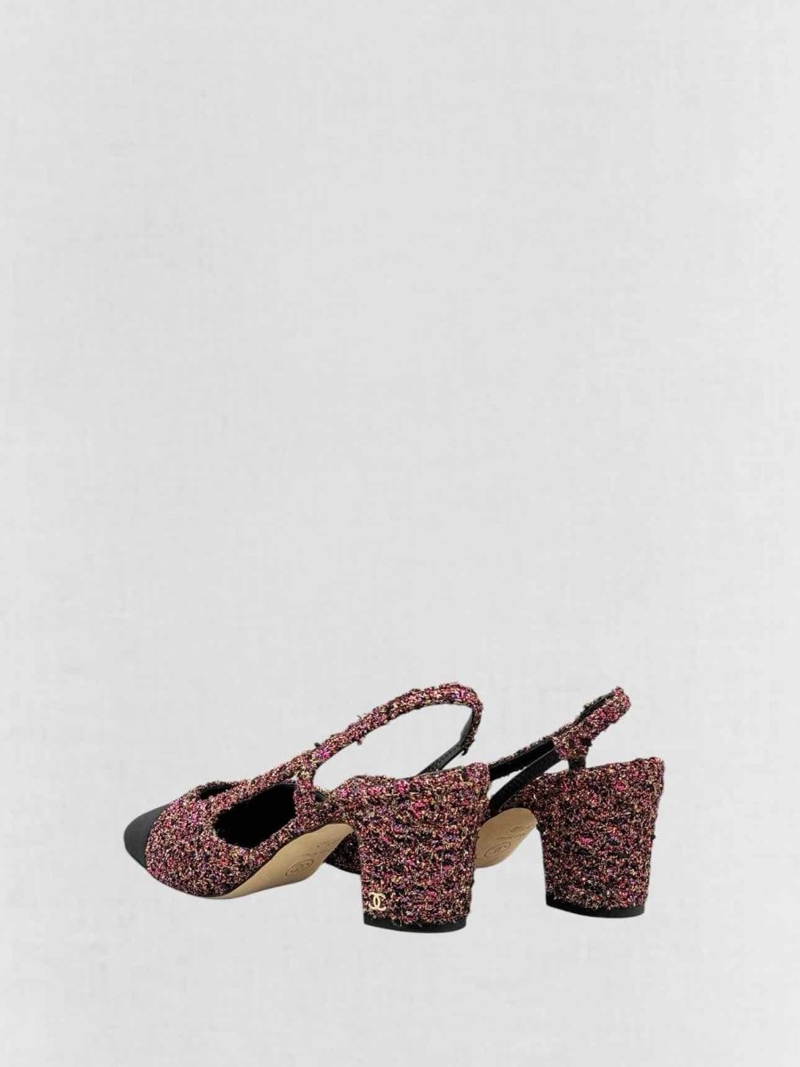 Pre - loved CHANEL Tweed Pink Multicolor Size EU 37.5 Slingbacks at Reems Closet