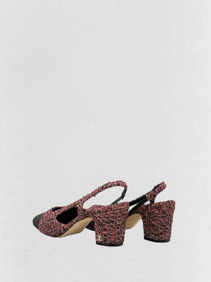 Pre - loved CHANEL Tweed Pink Multicolor Size EU 37.5 Slingbacks at Reems Closet