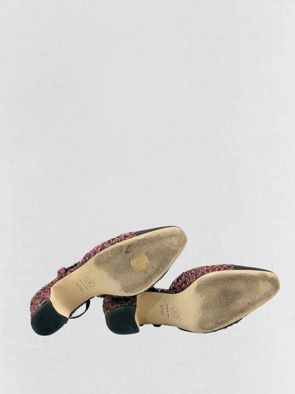 Pre - loved CHANEL Tweed Pink Multicolor Size EU 37.5 Slingbacks at Reems Closet