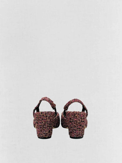 Pre - loved CHANEL Tweed Pink Multicolor Size EU 37.5 Slingbacks at Reems Closet