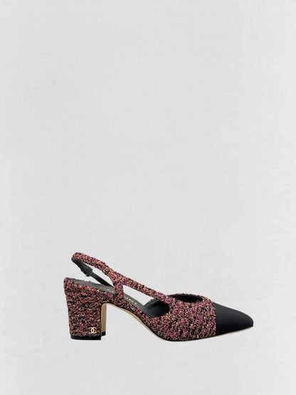 Pre - loved CHANEL Tweed Pink Multicolor Size EU 37.5 Slingbacks at Reems Closet