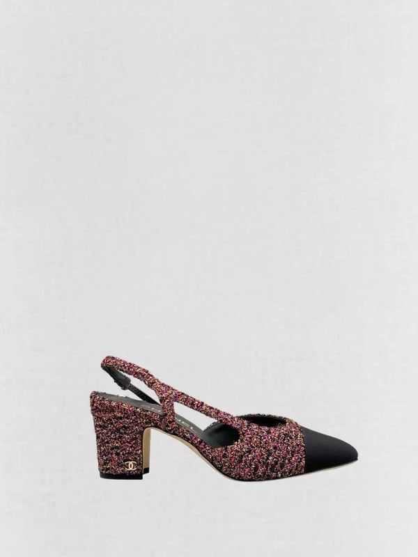 Pre - loved CHANEL Tweed Pink Multicolor Size EU 37.5 Slingbacks at Reems Closet