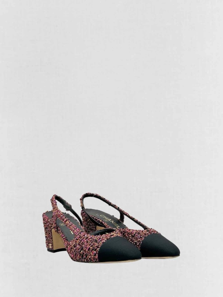 Pre - loved CHANEL Tweed Pink Multicolor Size EU 37.5 Slingbacks at Reems Closet
