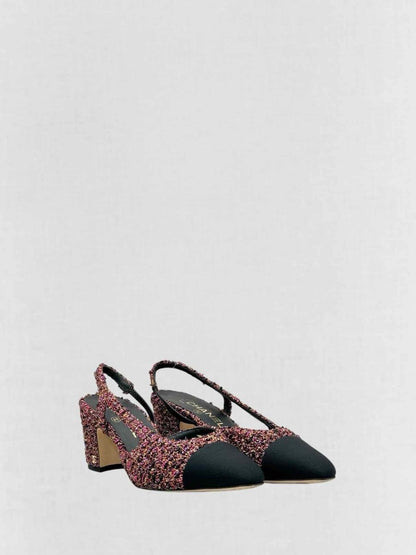 Pre - loved CHANEL Tweed Pink Multicolor Size EU 37.5 Slingbacks at Reems Closet