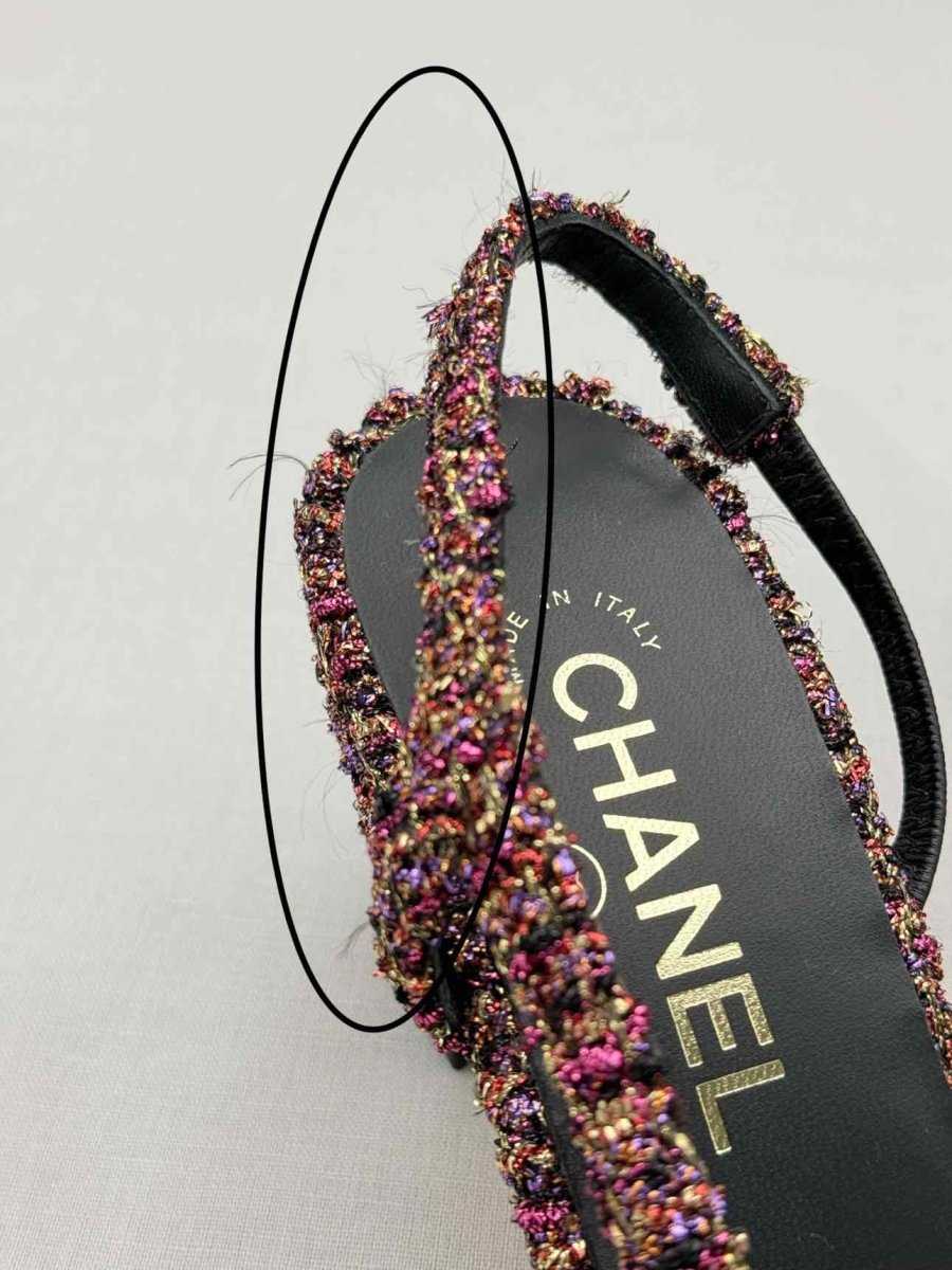 Pre - loved CHANEL Tweed Pink Multicolor Size EU 37.5 Slingbacks at Reems Closet