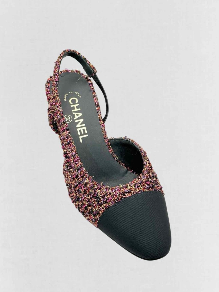 Pre - loved CHANEL Tweed Pink Multicolor Size EU 37.5 Slingbacks at Reems Closet